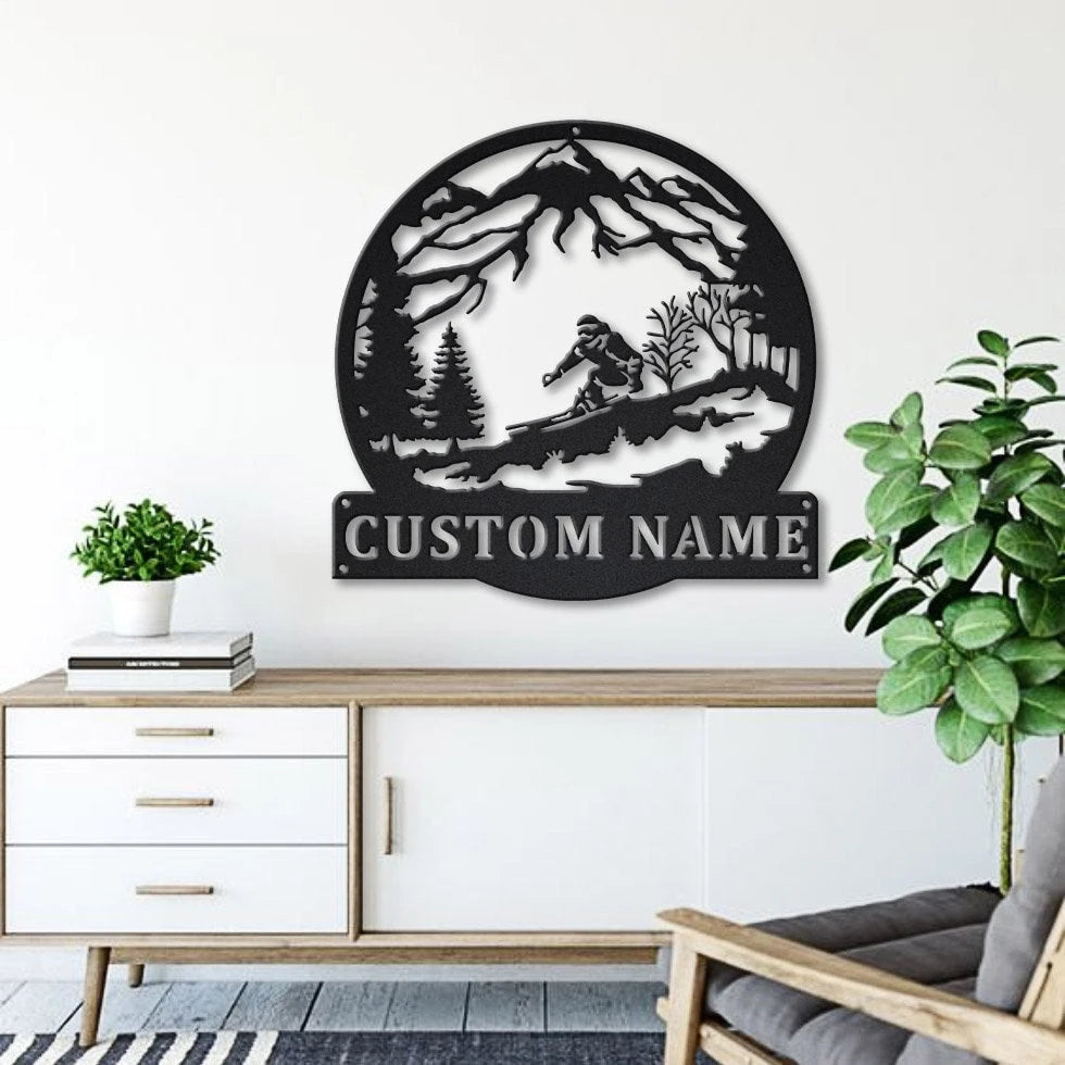 Personalized Skiing Monogram Metal Sign Art, Custom Skiing Metal Sign, Hobbie Gifts, Sport Gift, Birthday Gift Laser Cut Metal Signs Custom Gift Ideas