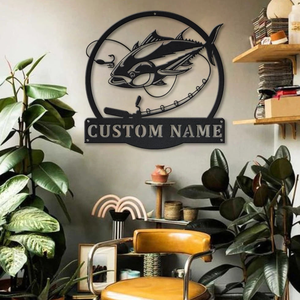 Personalized Tuna Fishing Fish Pole Metal Sign Art, Custom Tuna Fishing Metal Sign, Tuna Fishing Gifts For Men, Tuna Fishing Gift, Laser Cut Metal Signs Custom Gift Ideas