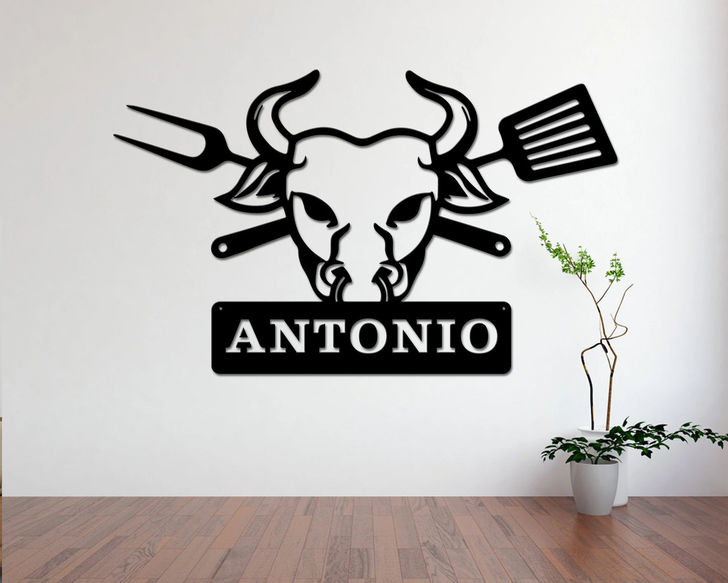 Bull Head, Personalized Metal Bbq Sign, Dad's Bbq Wall Art Sign, Grill Father Bull Head, Custom Name Sign, Barbecue Outdoor, Metal Sign Laser Cut Metal Signs Custom Gift Ideas