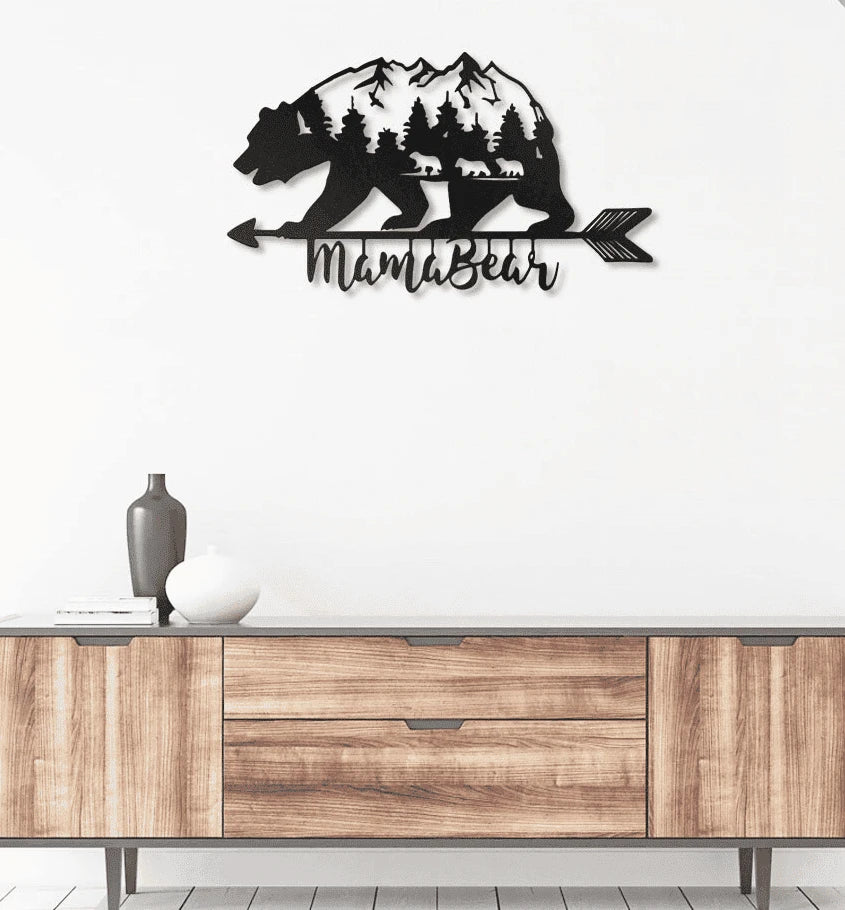 Mama Bear With 3 kids Metal House Sign