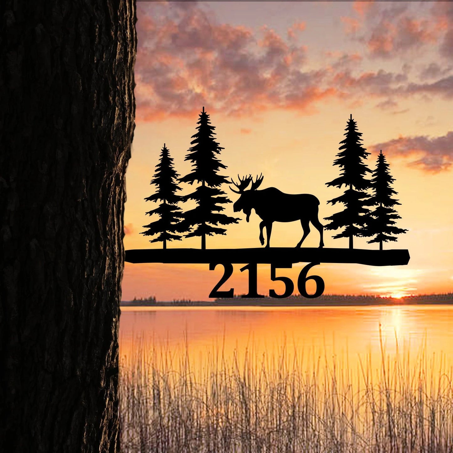 Customized Address Moose Metal Tree Stake, Deer Steel Sign, Father's Day Gift Laser Cut Metal Signs Custom Gift Ideas