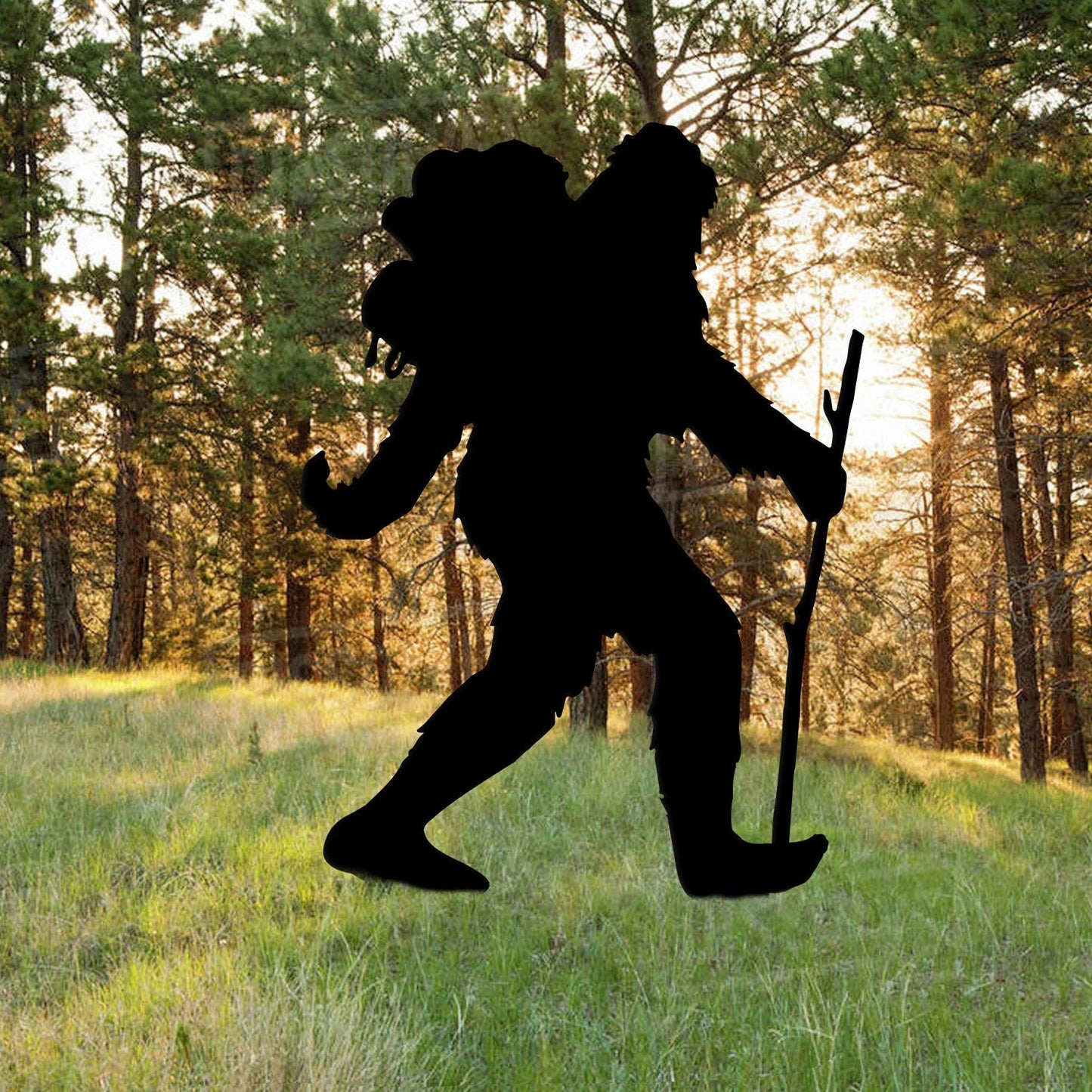 Bigfoot Hiking Metal Yard Sign, Hiking Mountain Garden Art Laser Cut Metal Signs Custom Gift Ideas
