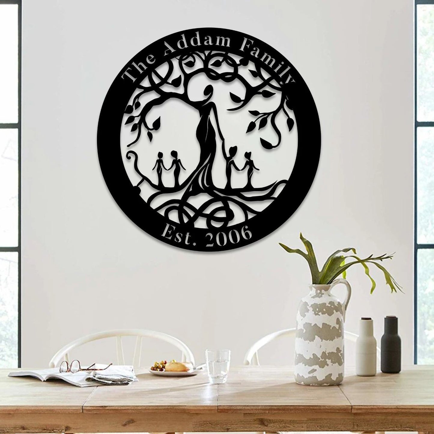 Customized Mother And Four Children Tree Of Life Metal Sign, Mother Earth Wall Art Laser Cut Metal Signs Custom Gift Ideas