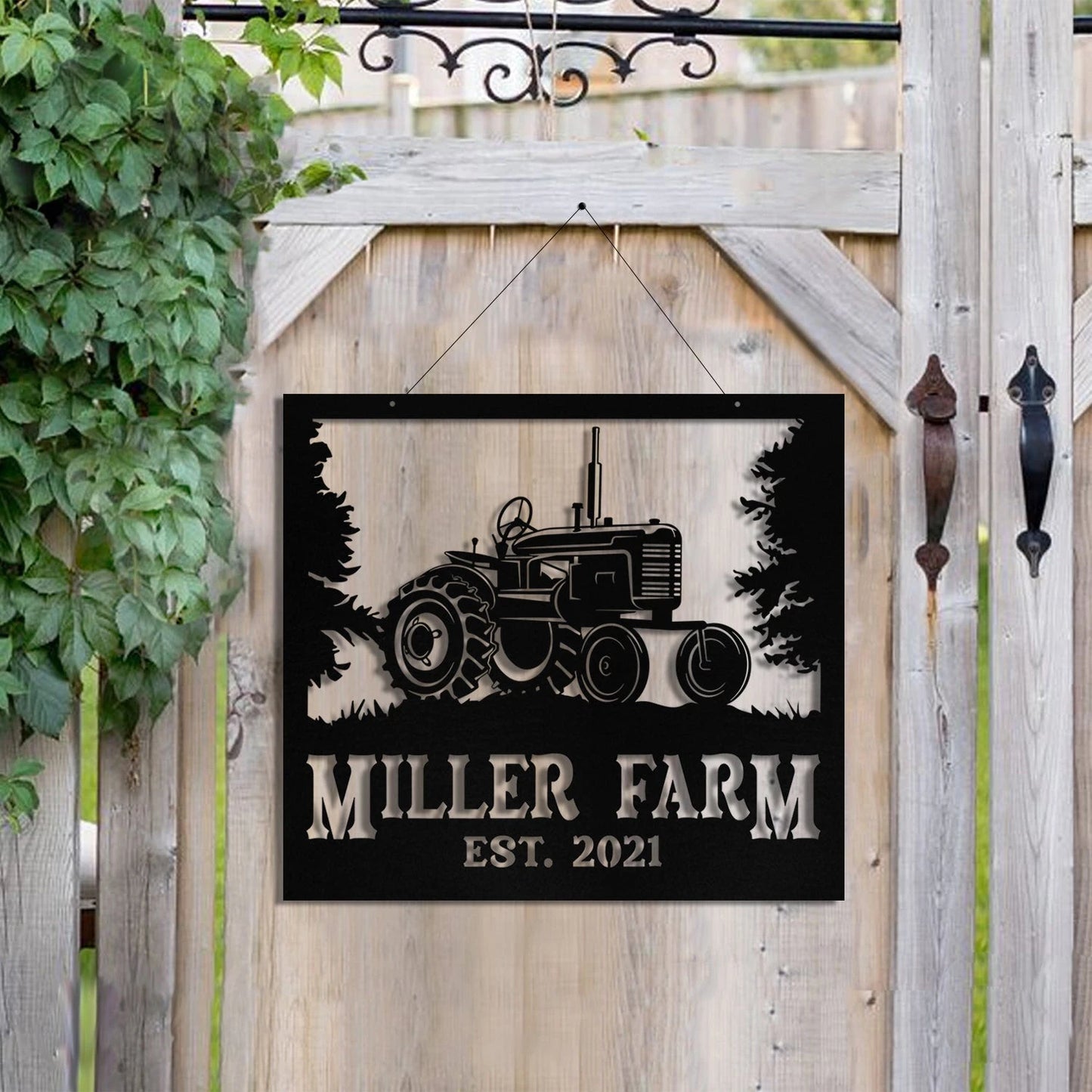 Personalized Metal Farm Sign Tractor Monogram, Custom Outdoor Front Gate Laser Cut Metal Signs Custom Gift Ideas