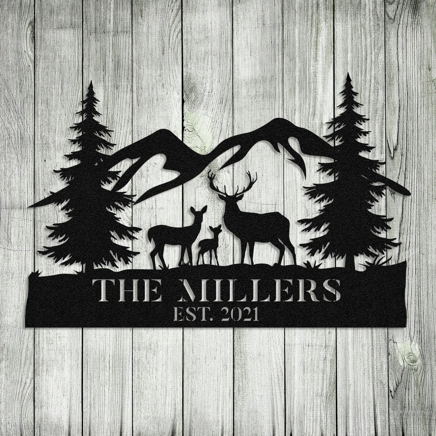 Personalized Family Name Deer Doe Fawn Hunting Hunter Metal Sign, Metal Laser Cut Metal Signs Custom Gift Ideas