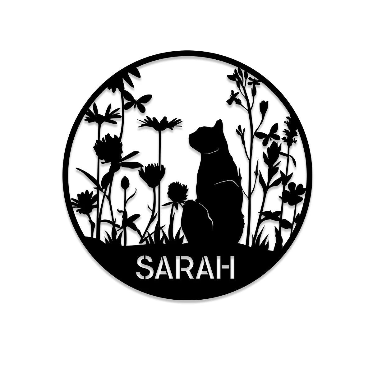 Personalized Cat In Garden Metal Sign, Wall Decor, Wedding, Anniversary Gift For Cat Lovers, Metal Laser Cut Metal Signs Custom Gift Ideas