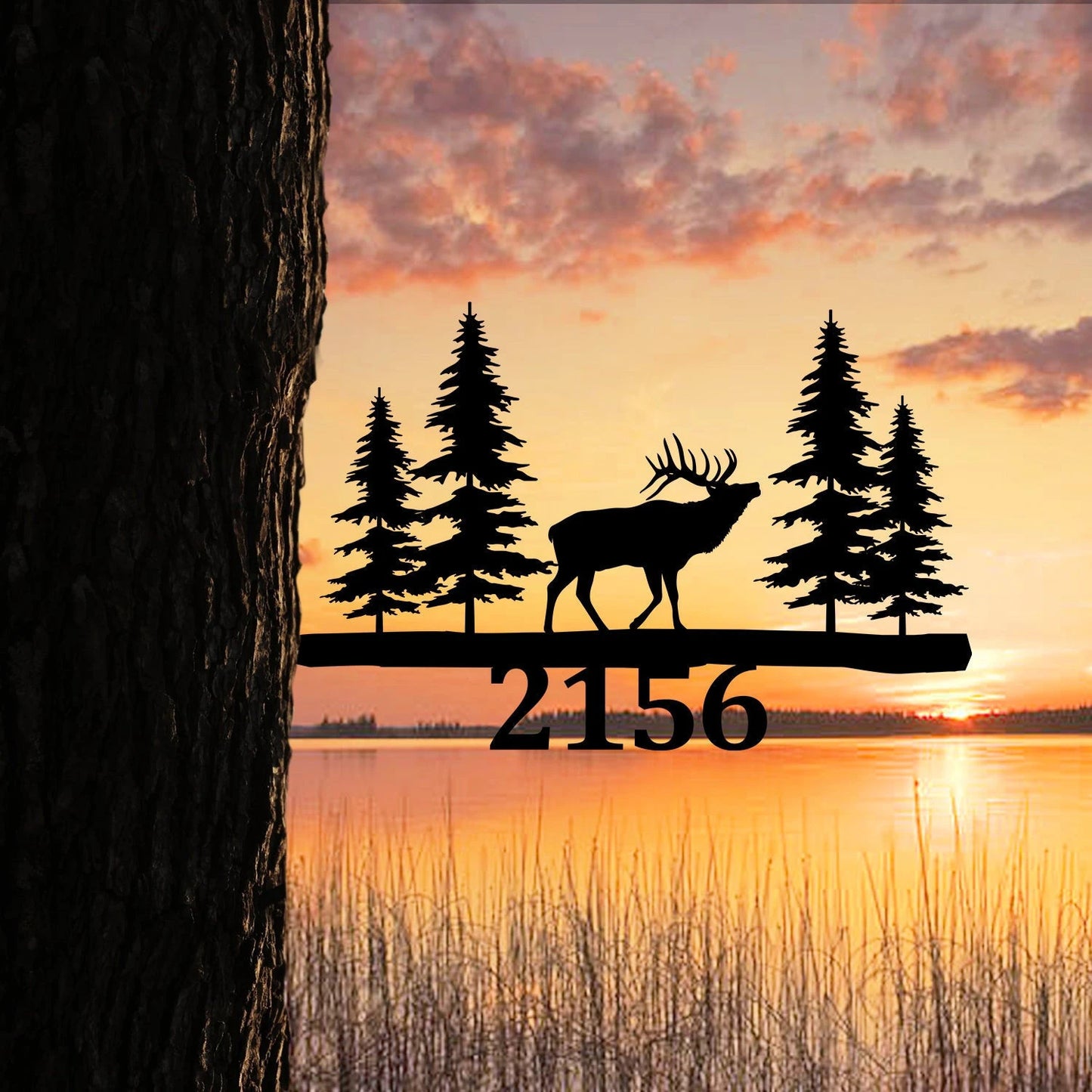 Personalized Elk Deer Metal Tree Stake, House Number, Hunting Art Laser Cut Metal Signs Custom Gift Ideas