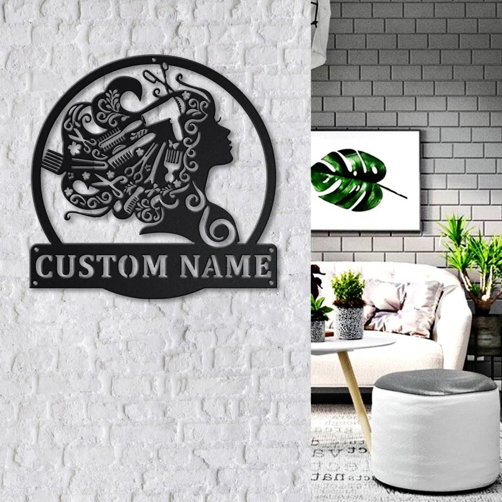 Beauty Salon Hair Monogram Personalized Metal House Sign
