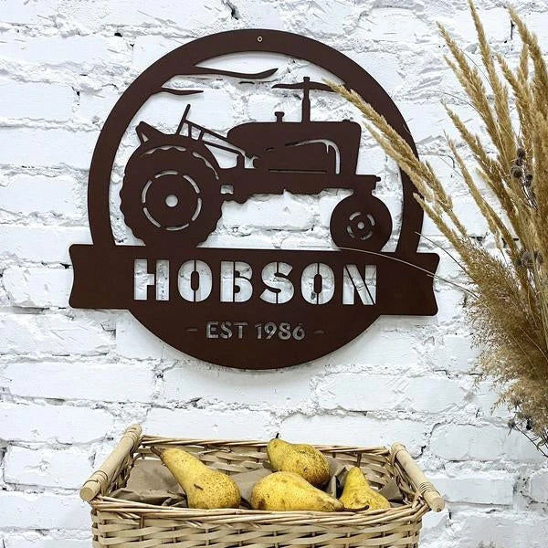 Vintage Tractor Monogram Cut Metal Sign Metal House Sign