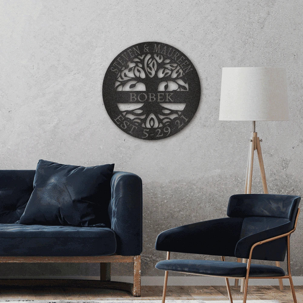 Personalized Elaborate Tree of Life Steel Art Wall Dcor Metal Name Sign Laser Cut Metal Signs Custom Gift Ideas