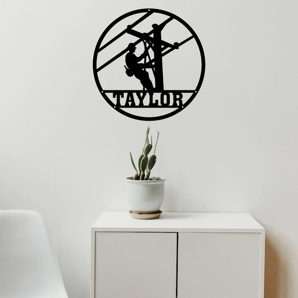 Lineman Last Name Metal Sign Lineman Gift Lineman Sign Personalized Lineman Christmas Gift Custom Metal Sign Door Hanger