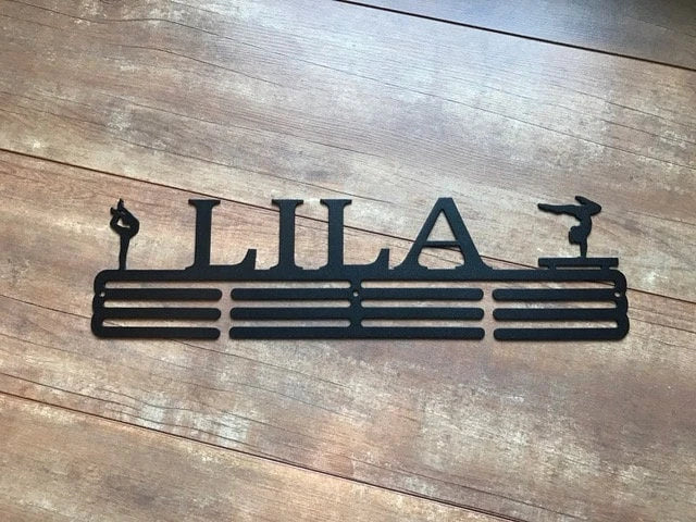 Gymnastics Custom Name Medal Hanger Holder Display Rack 3 Rung, Cut Metal Sign, Metal Wall Art, Laser Cut Metal Signs Custom Gift Ideas