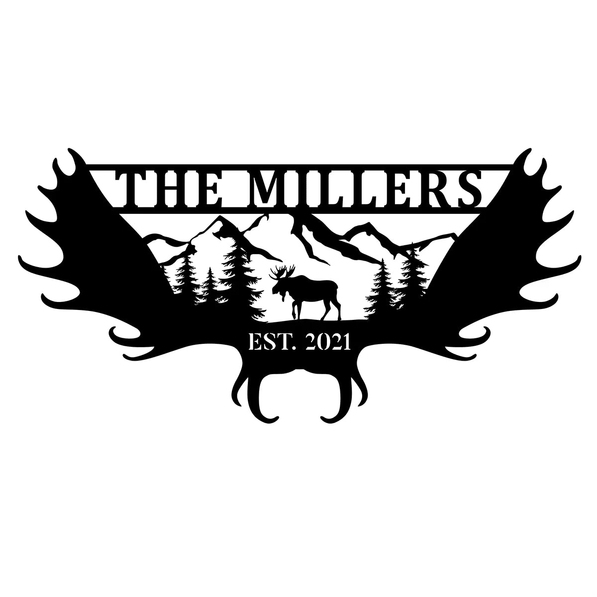 Moose Deer Hunting Hunter Metal Sign Monogram, Cabin, Lodge, Camp, Wall Decor, Art Gift For Him, Metal Laser Cut Metal Signs Custom Gift Ideas