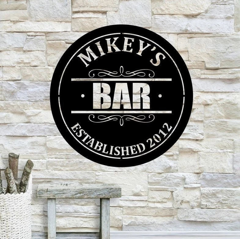 Personalized Metal Bar Sign, Fathers Day Gift, Metal Sign, Established Date, Custom Bar Plaque, Laser Cut Metal Signs Custom Gift Ideas
