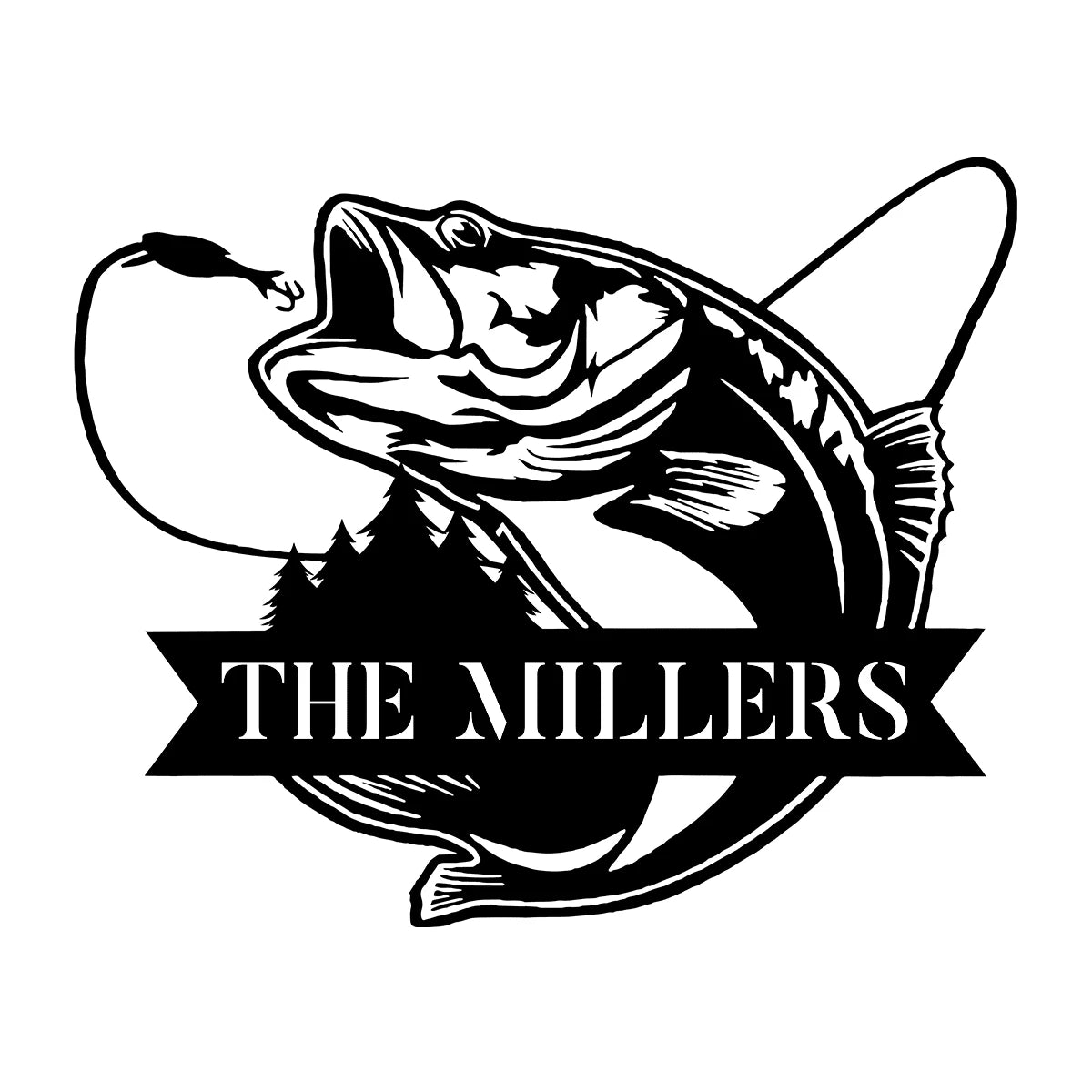 Personalized Name Bass Fish Fishing Metal Sign Monogram, Custom Outdoor Cabin, Wall Decor, Wedding Art Gift For Fisherman, Metal Laser Cut Metal Signs Custom Gift Ideas