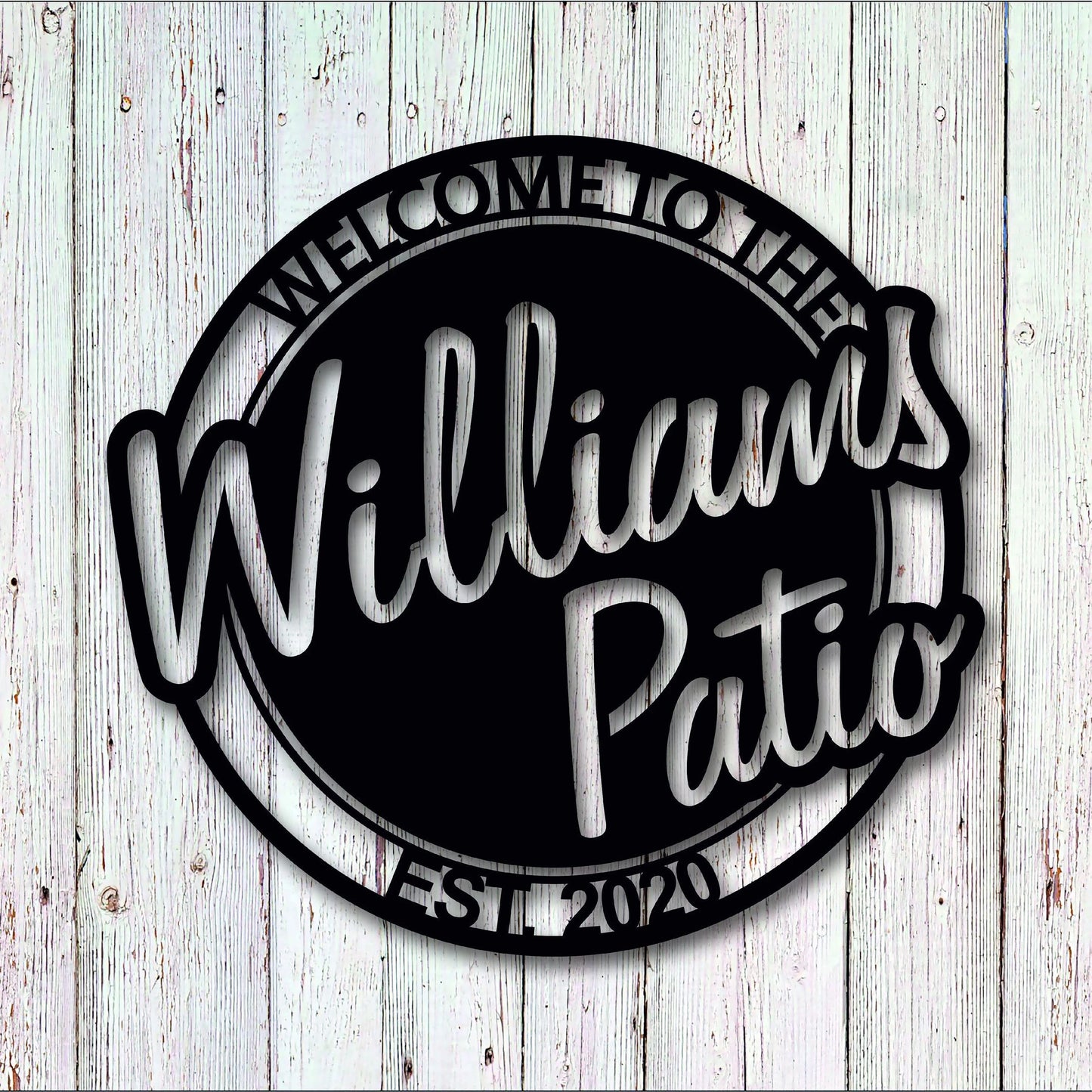 Personalized Welcome To The Patio With Established Date Metal Sign, Metal Last Name Sign, Personalized Metal Name Sign, Metal Wall Art Decor Laser Cut Metal Signs Custom Gift Ideas