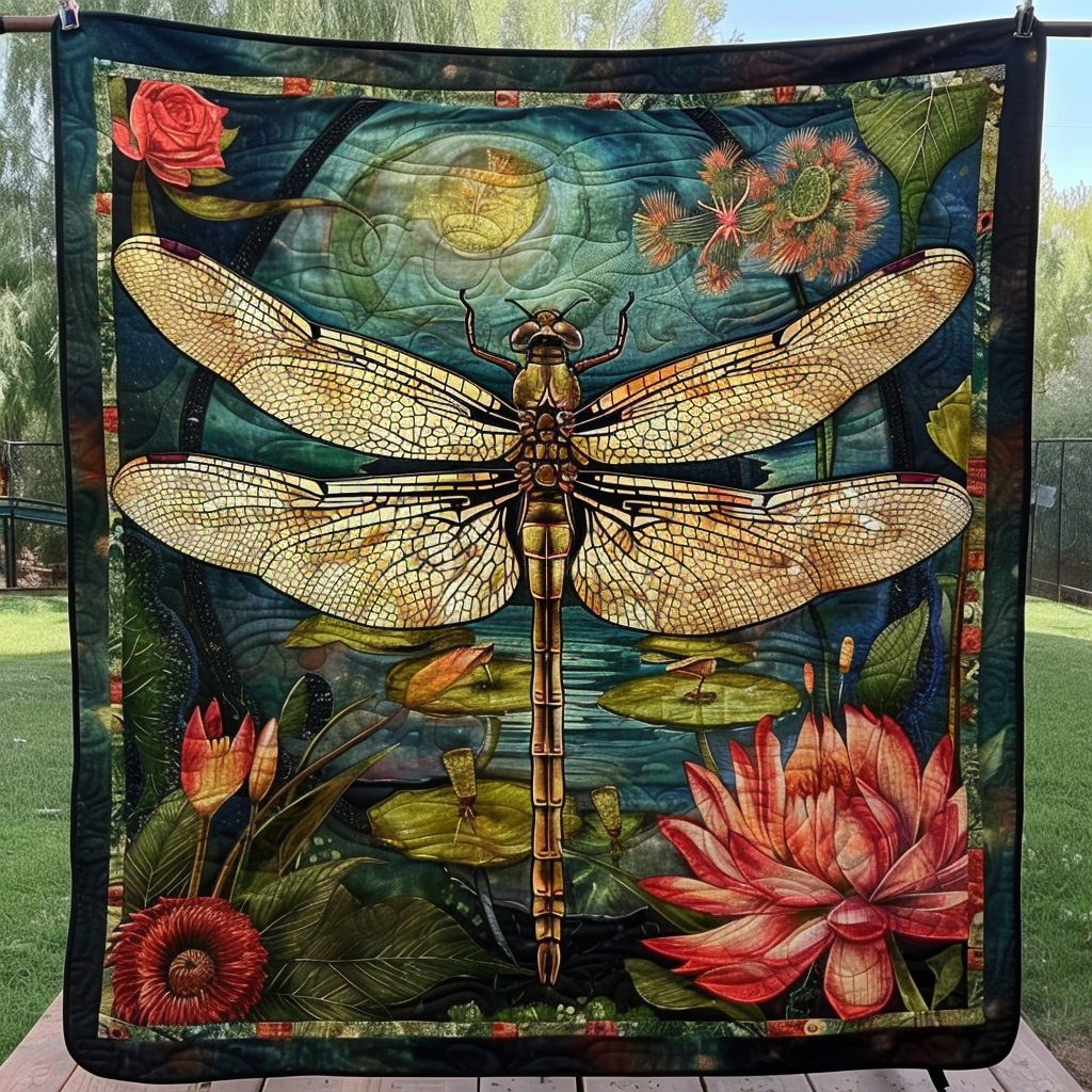 Dragonfly Dreamscape Quilted Blanket - Throw (55" x 60")