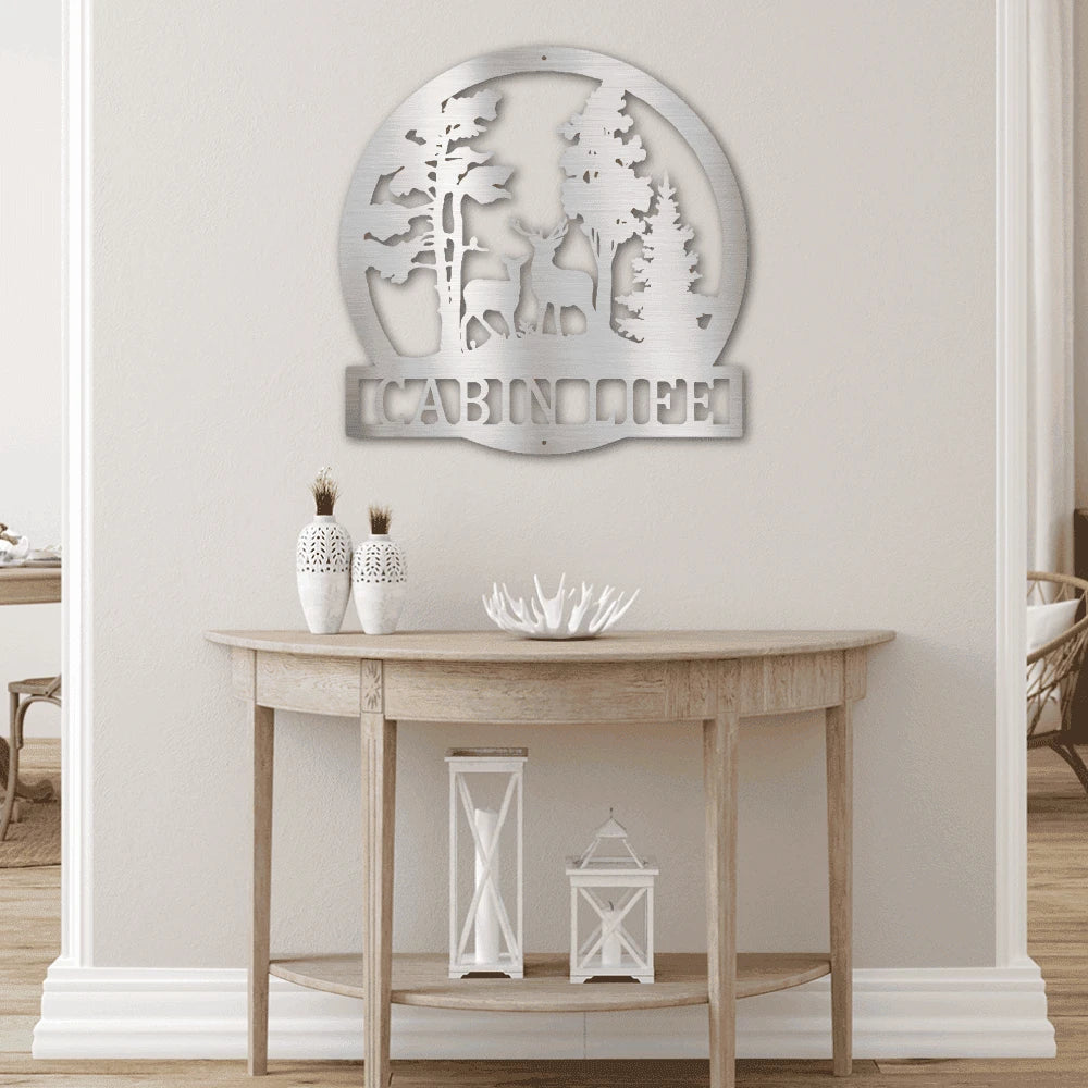 Personalized Deer in the Woods Steel Art Wall Decor Metal Name Sign Laser Cut Metal Signs Custom Gift Ideas