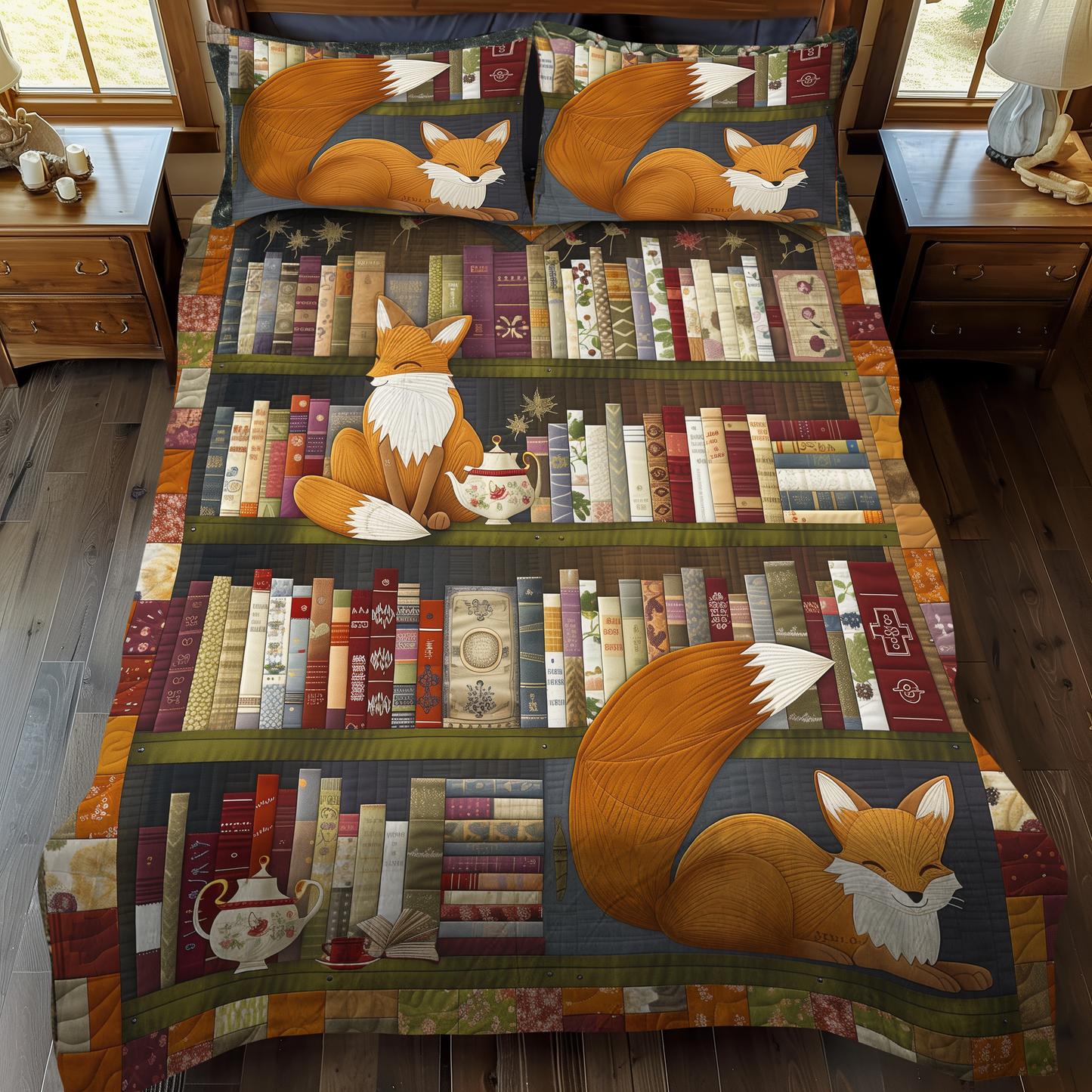 Script Shelf 3-Piece Quilted Bedding Set - Single (59" x 70")