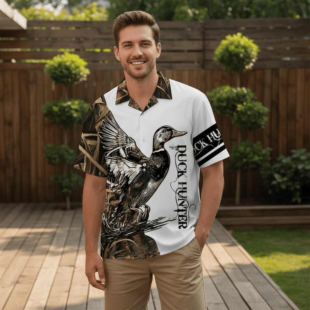 Vintage Graphic Duck Hunting Hawaiian Shirt