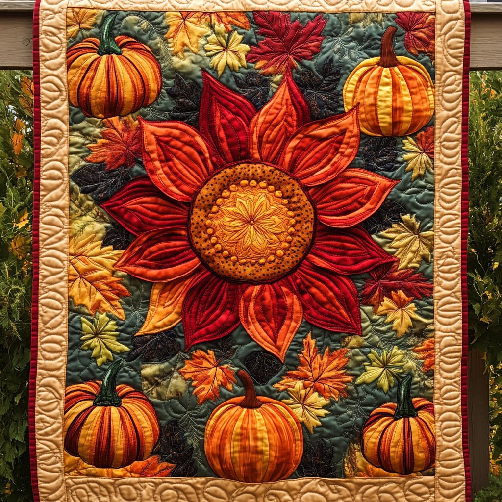 Autumn Sunflower Harvest Quilted Blanket - Throw (55" x 60")