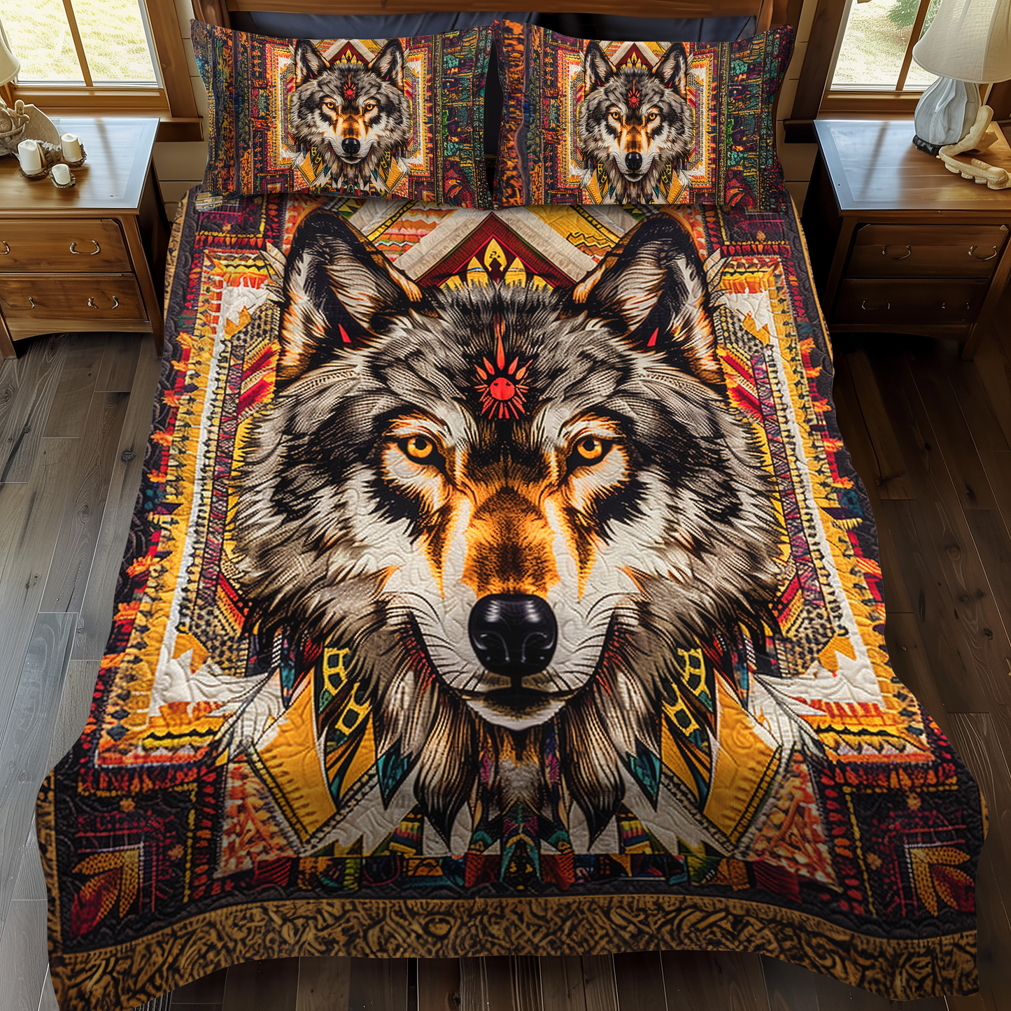 Tribal Wolf Spirit 3-Piece Quilted Bedding Set - Single (59" x 70")