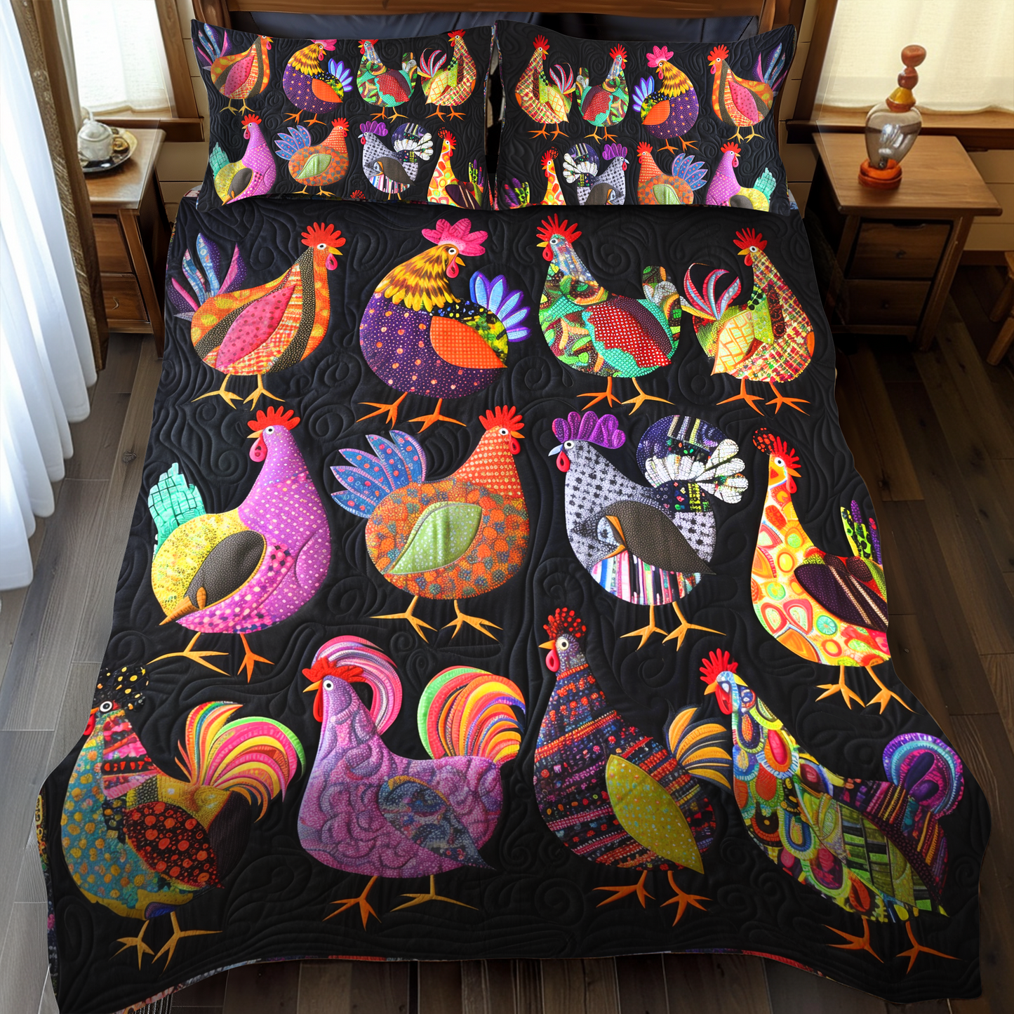 Chicken Hues Harmony 3-Piece Quilted Bedding Set - Single (59" x 70")
