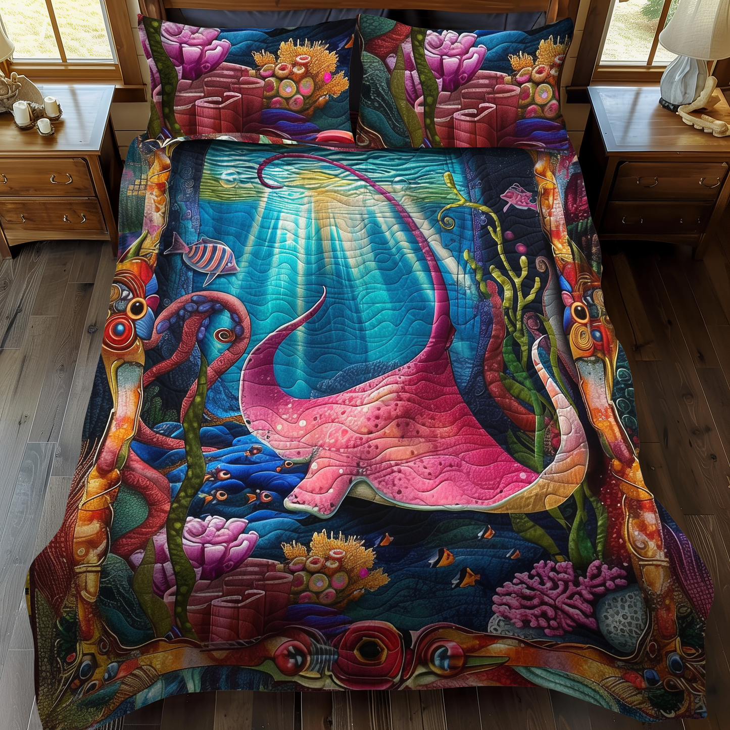 Aquatic Wonders 3-Piece Quilted Bedding Set - Single (59" x 70")