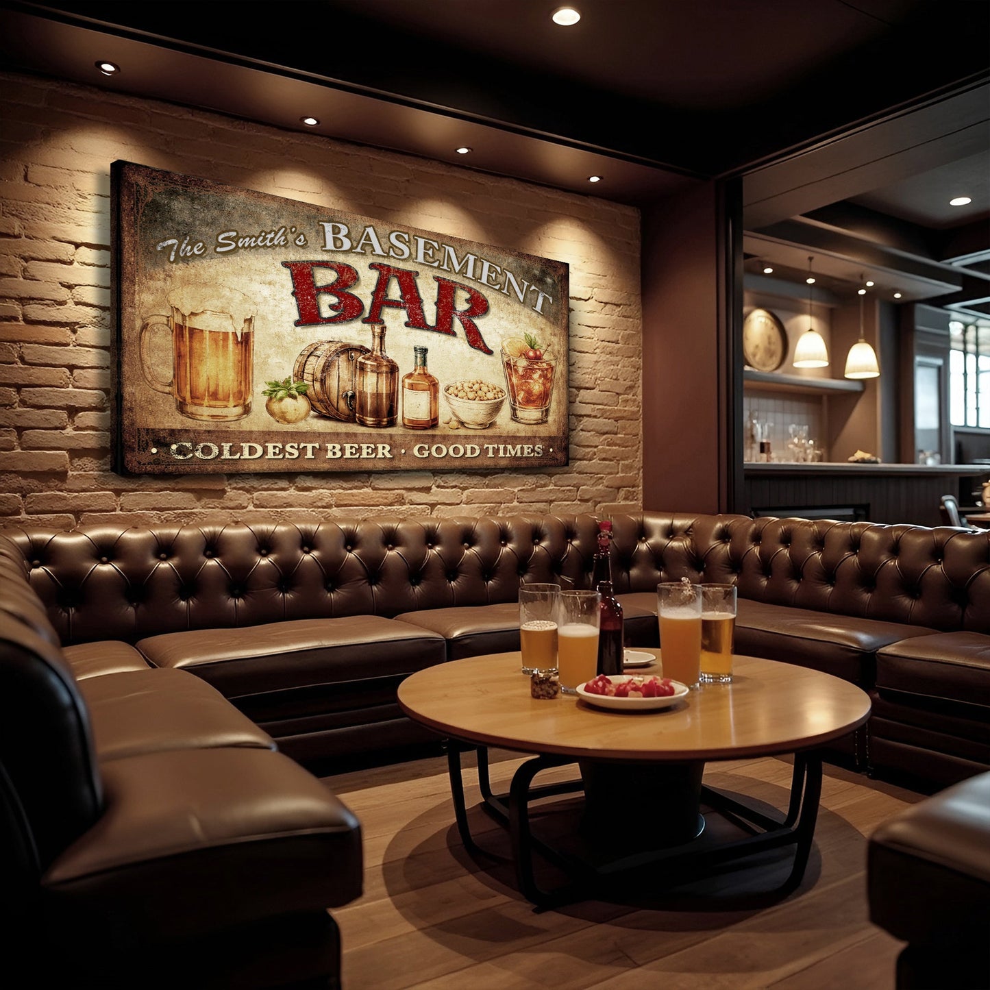Personalized Rustic Basement Bar Wall Sign