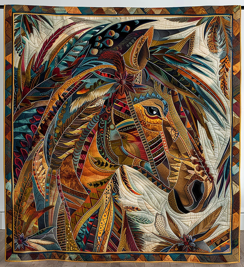 Horse Native Quilted Blanket - Throw (55" x 60")