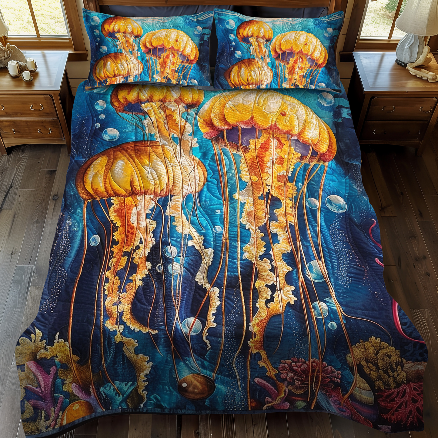 Aqua Ballet 3-Piece Quilted Bedding Set - Single (59" x 70")