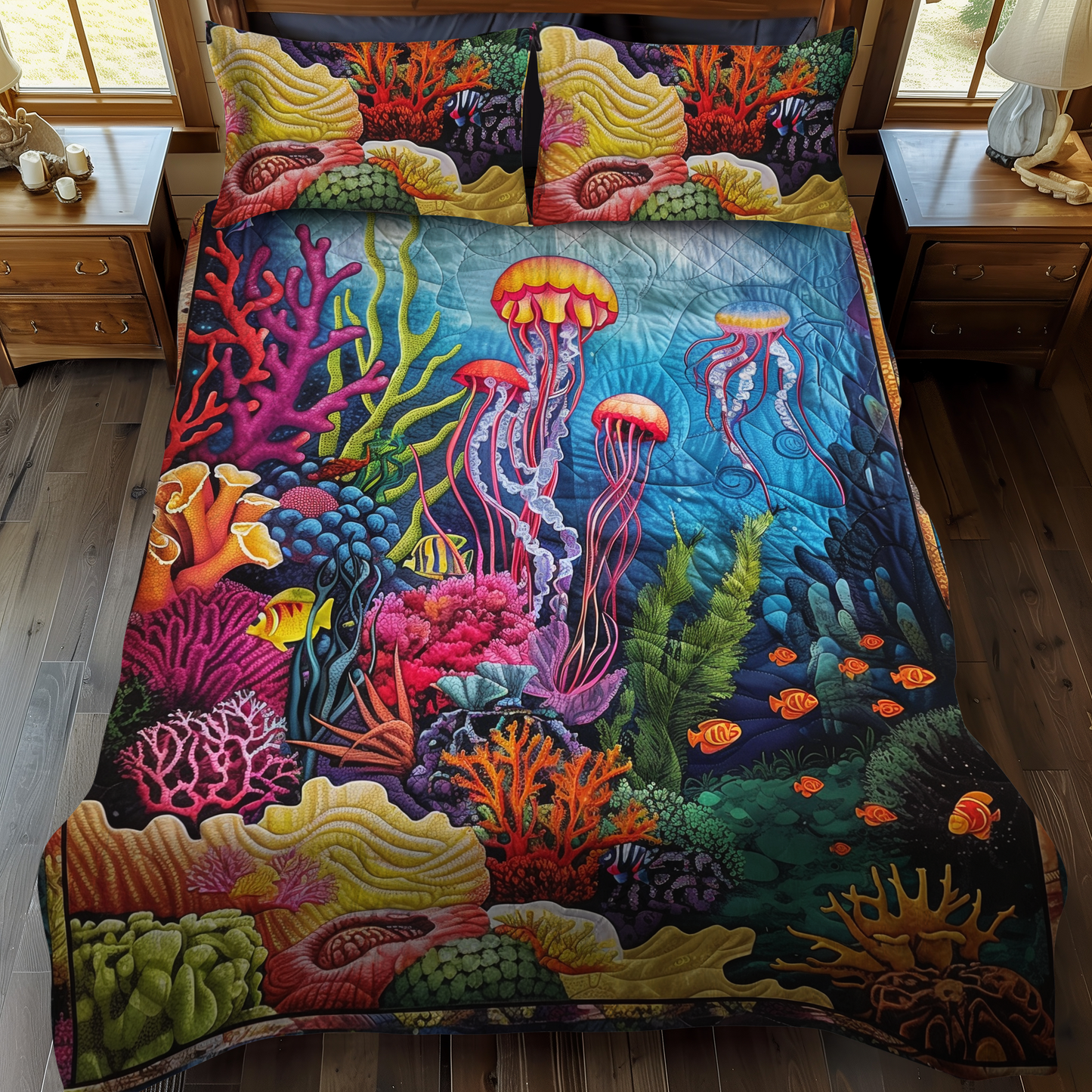 Aquatic Majesty 3-Piece Quilted Bedding Set - Single (59" x 70")