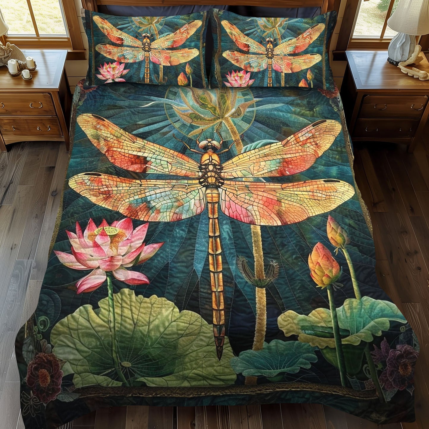 Emerald Flutter 3-Piece Quilted Bedding Set - Single (59" x 70")