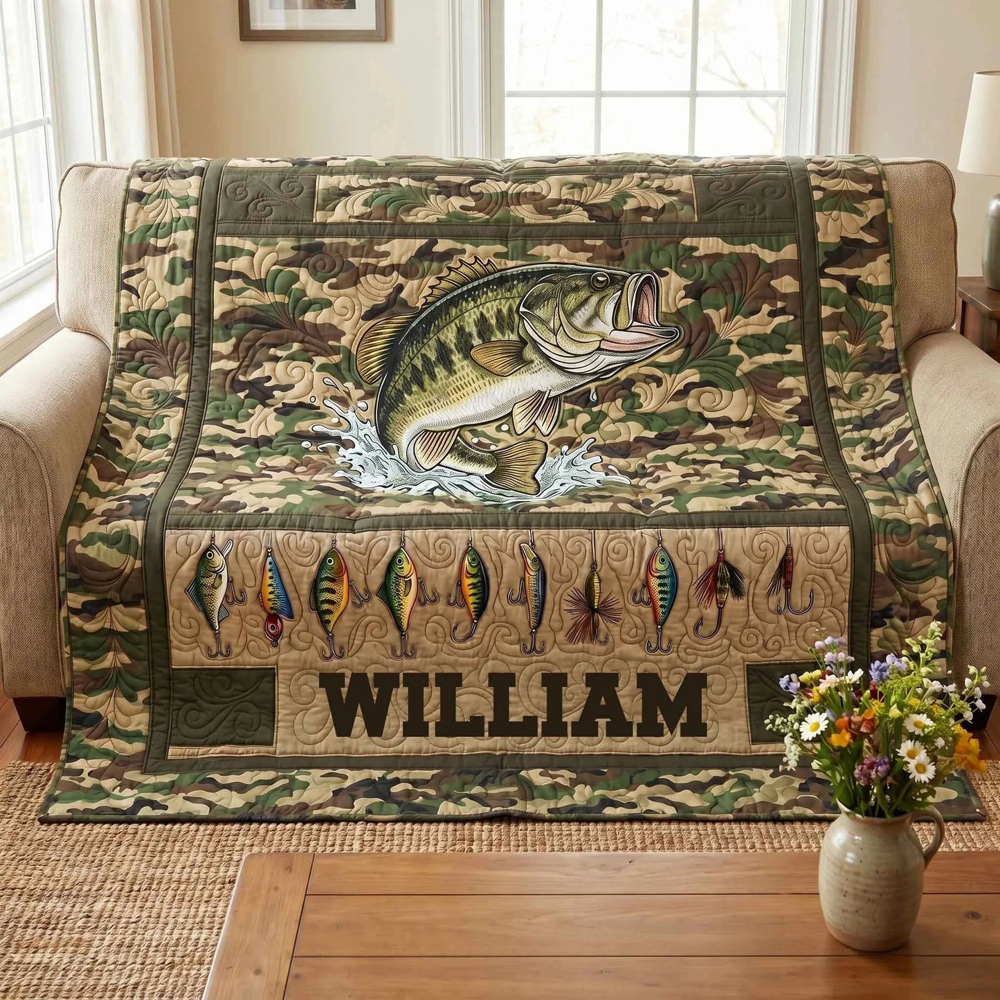 Bass Strike Personalized Quilted Blanket - No - Baby (30" x 40") - Quilted Blanket