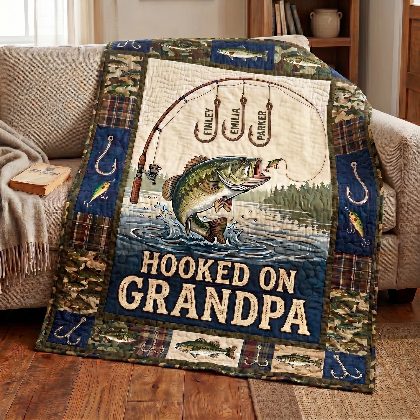 Hooked Catch Personalized Quilted Blanket - No - Baby (30" x 40") - Quilted Blanket