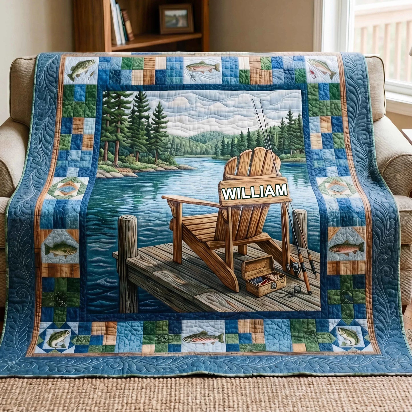 Lake Escape Personalized Quilted Blanket - No - Baby (30" x 40") - Quilted Blanket