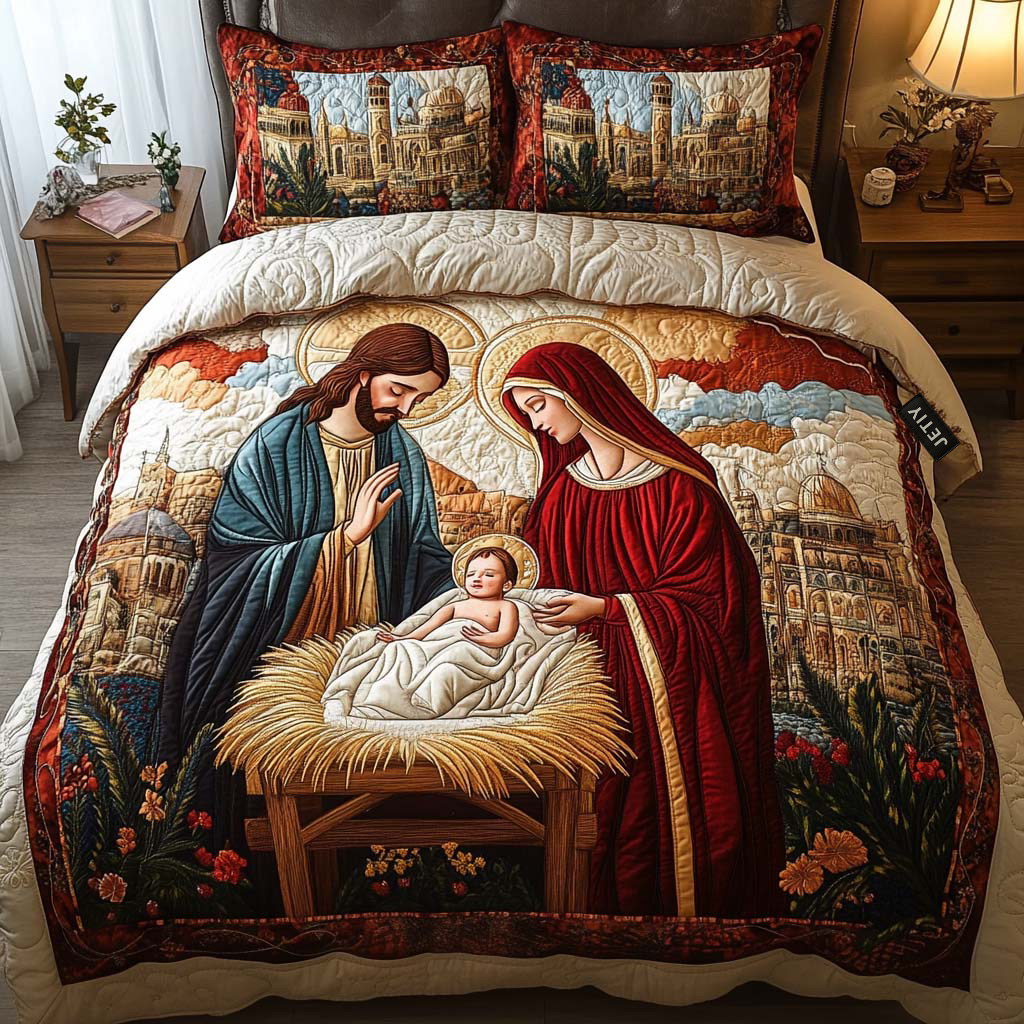 Serenity In The Manger 3-Piece Quilted Bedding Set - Single (59" x 70")