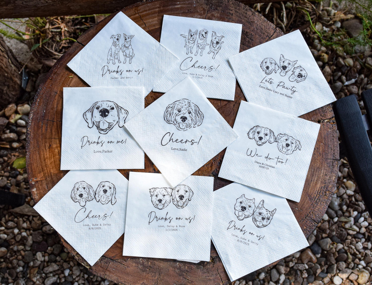 Custom Pet Wedding Cocktail Napkins, Personalized Pet Portrait for 1–3 Dogs or Cats, Colorful Wedding Party Supplies, Custom Photo