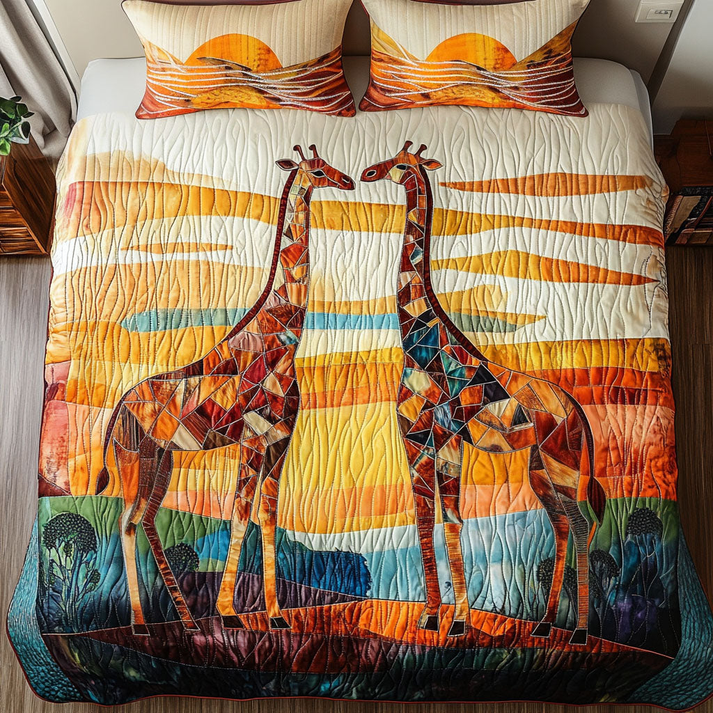 Abstract Safari Giraffes 3-Piece Quilted Bedding Set - Single (59" x 70")