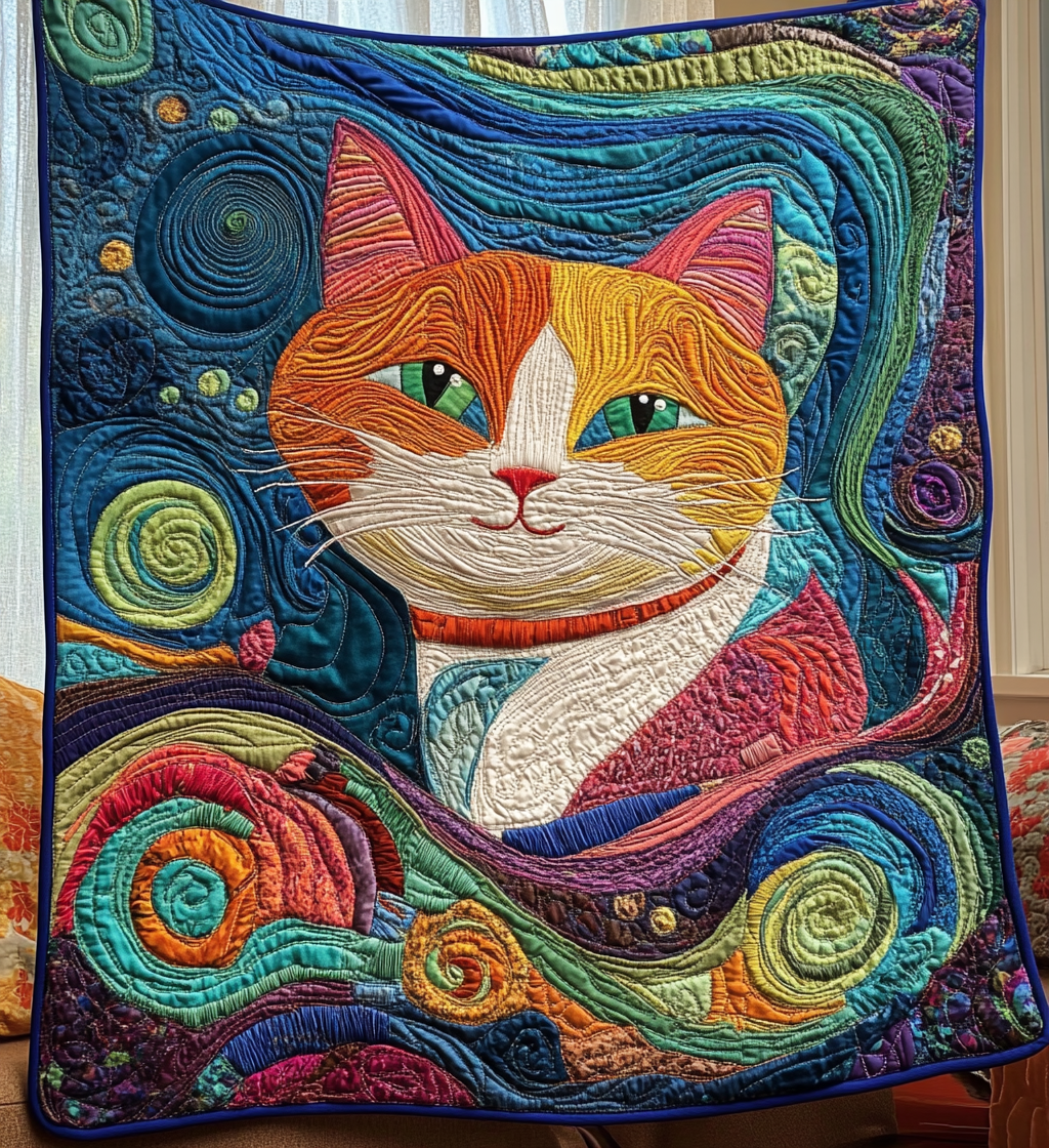 Abstract Kitty Quilted Blanket - Throw (55" x 60")