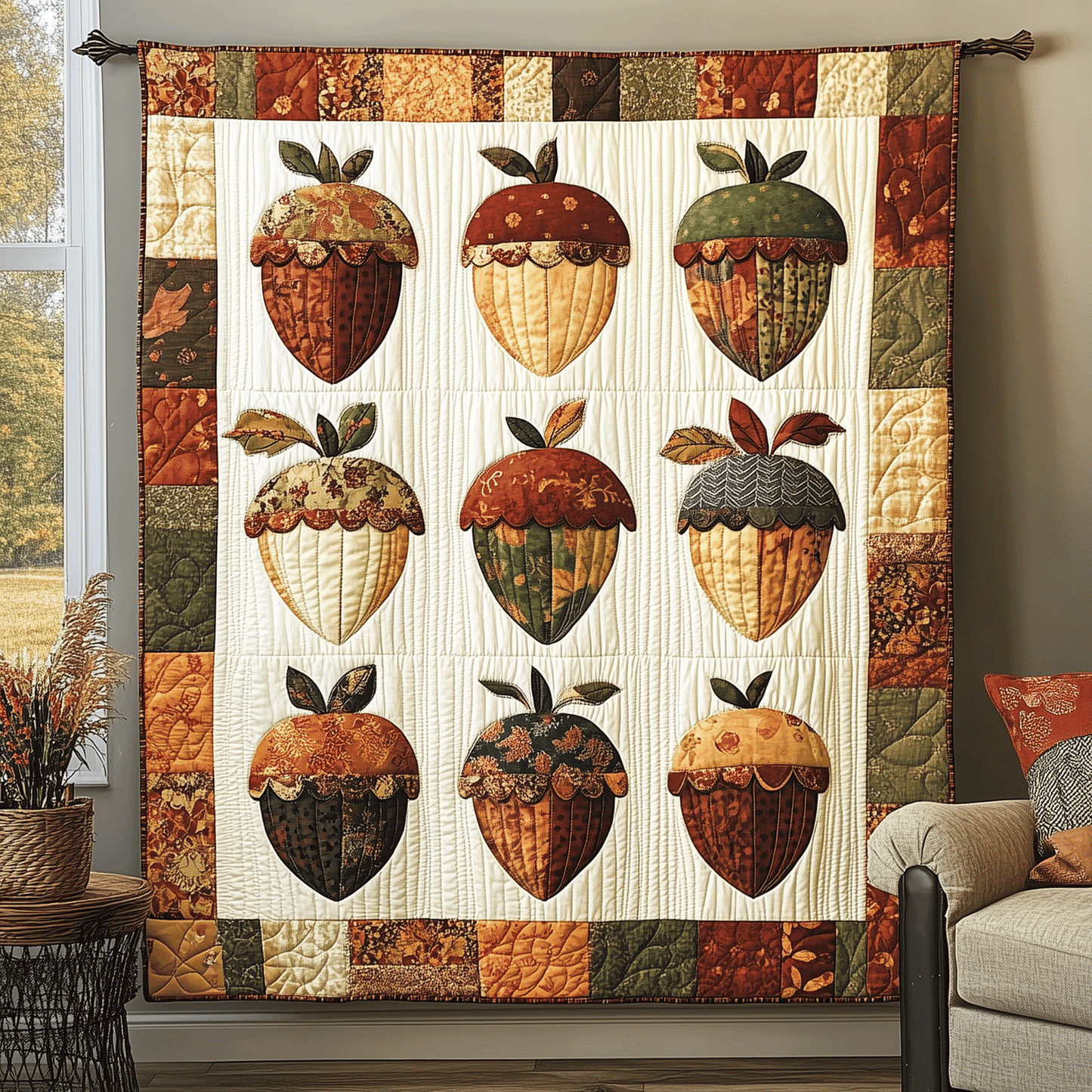 Acorn Harvest Quilted Blanket - Throw (55" x 60")