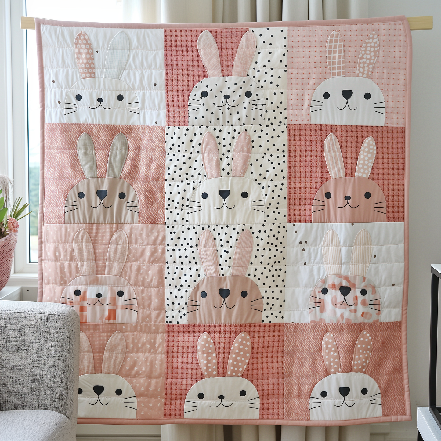 Adorable Bunny Patch Quilted Blanket - Throw (55" x 60")