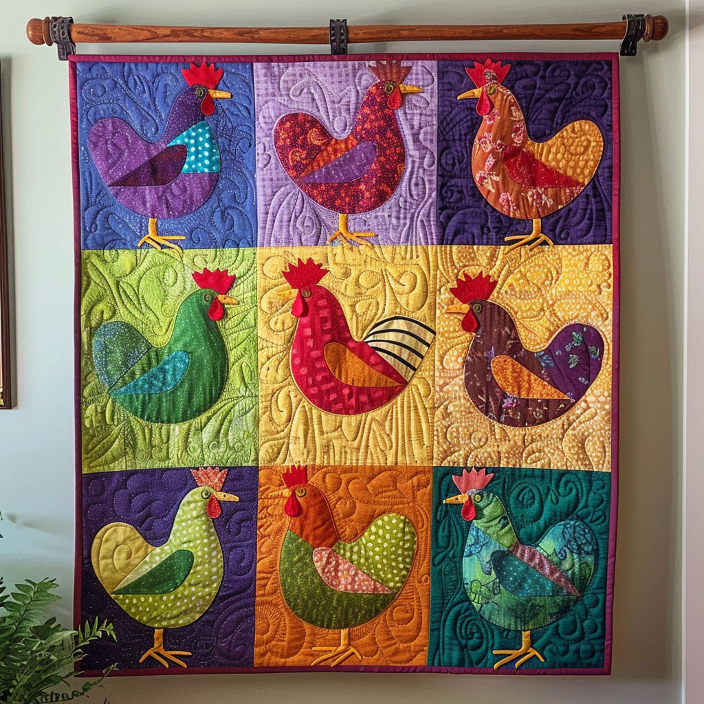 Adorable Hen House Quilted Blanket - Throw (55" x 60")