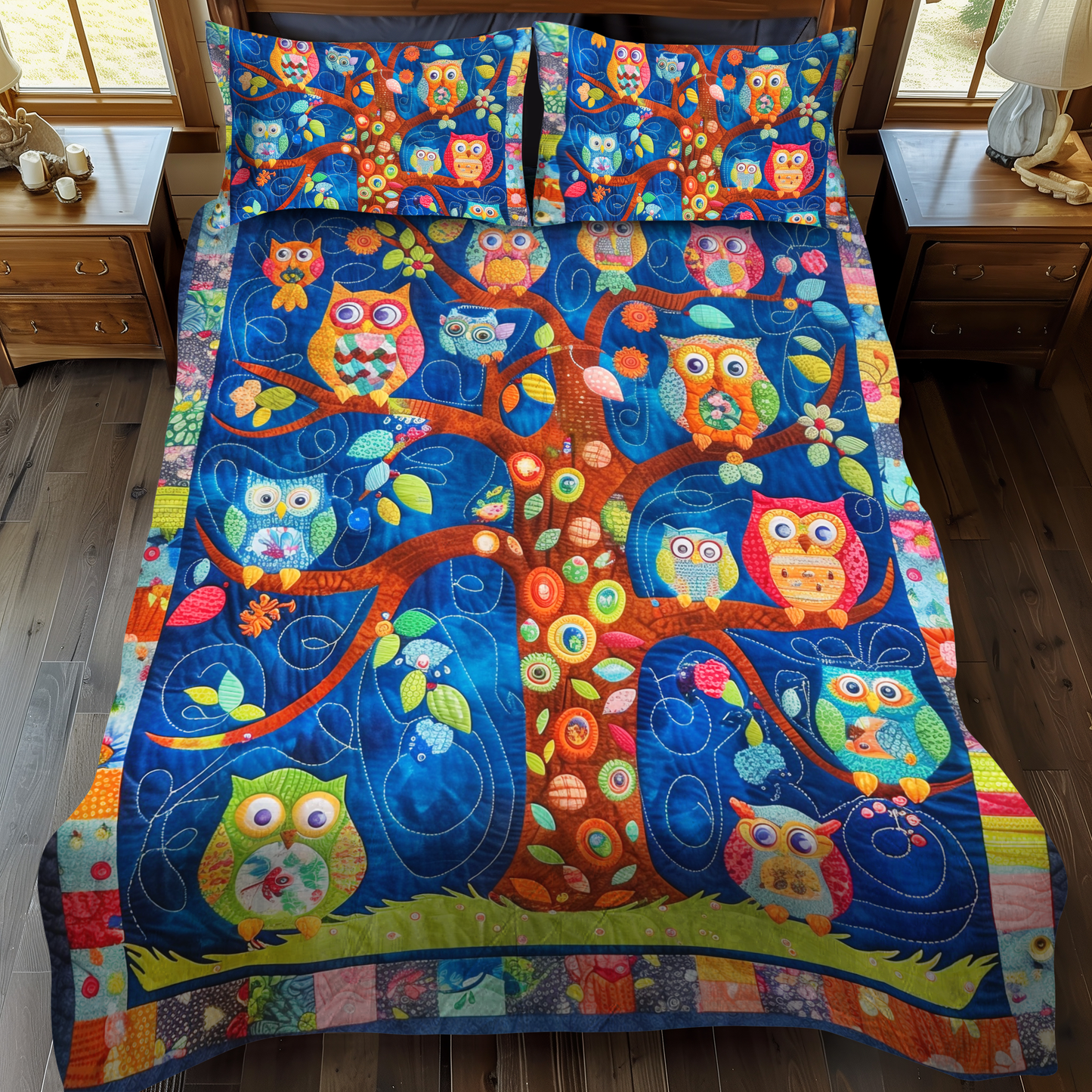 Adorable Owls 3-Piece Quilted Bedding Set - Single (59" x 70")