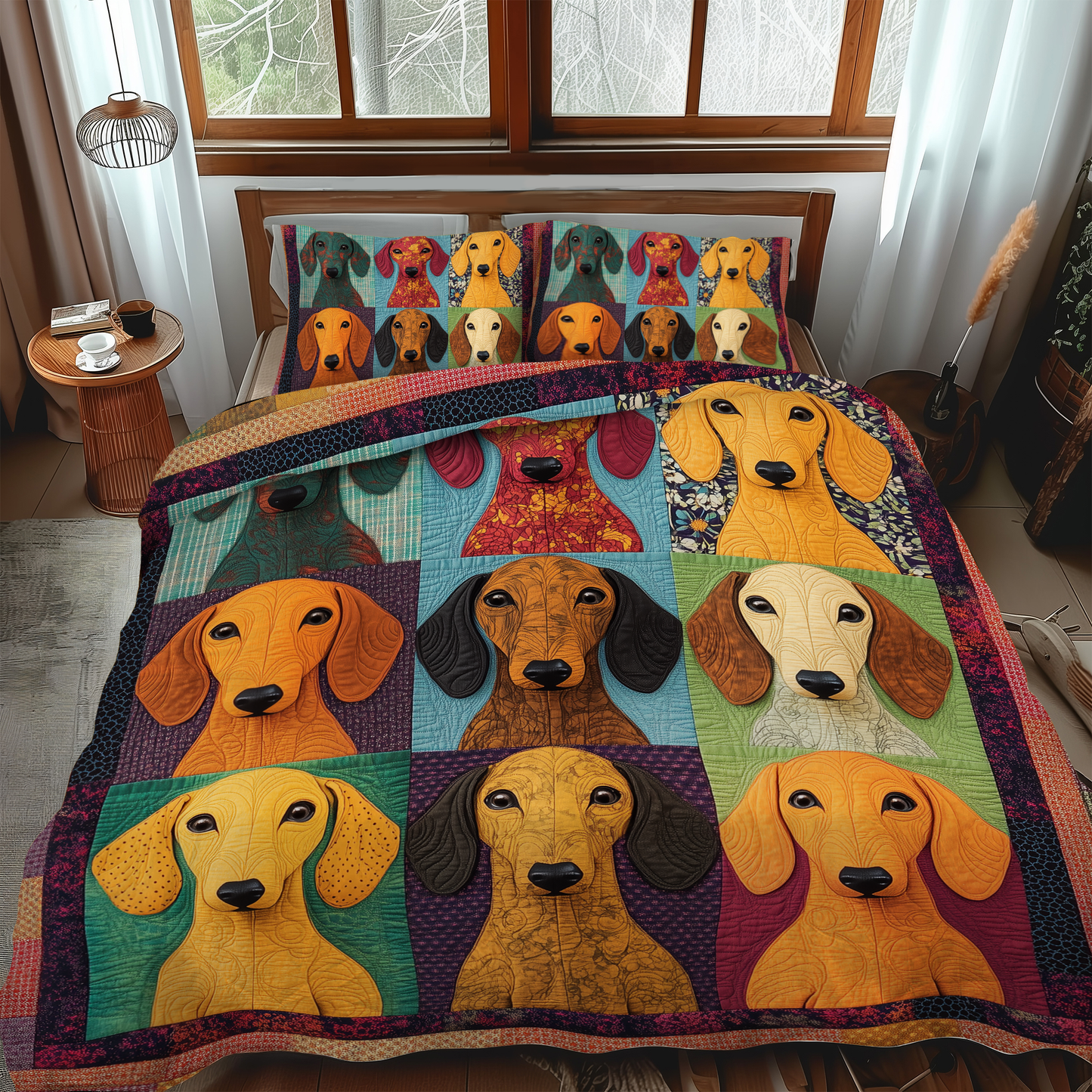 Adorable Dachshund 3-Piece Quilted Bedding Set - Single (59" x 70")