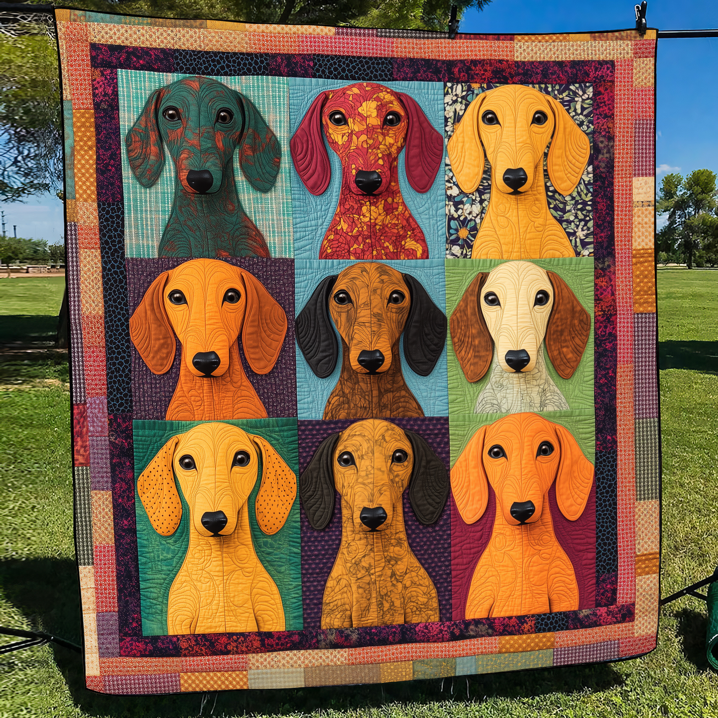 Adorable Dachshund Quilted Blanket - Throw (55" x 60")