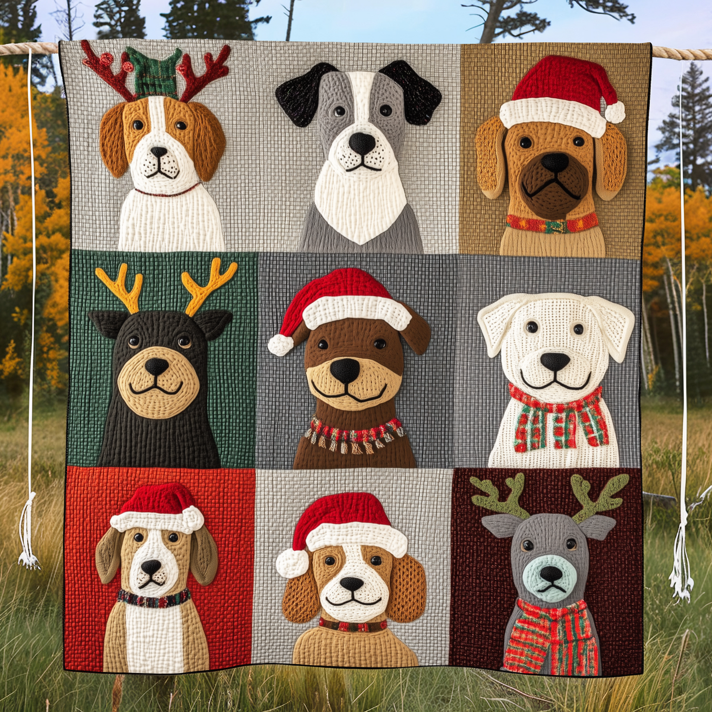 Adorable Dog Snowflakes Quilted Blanket - Throw (55" x 60")