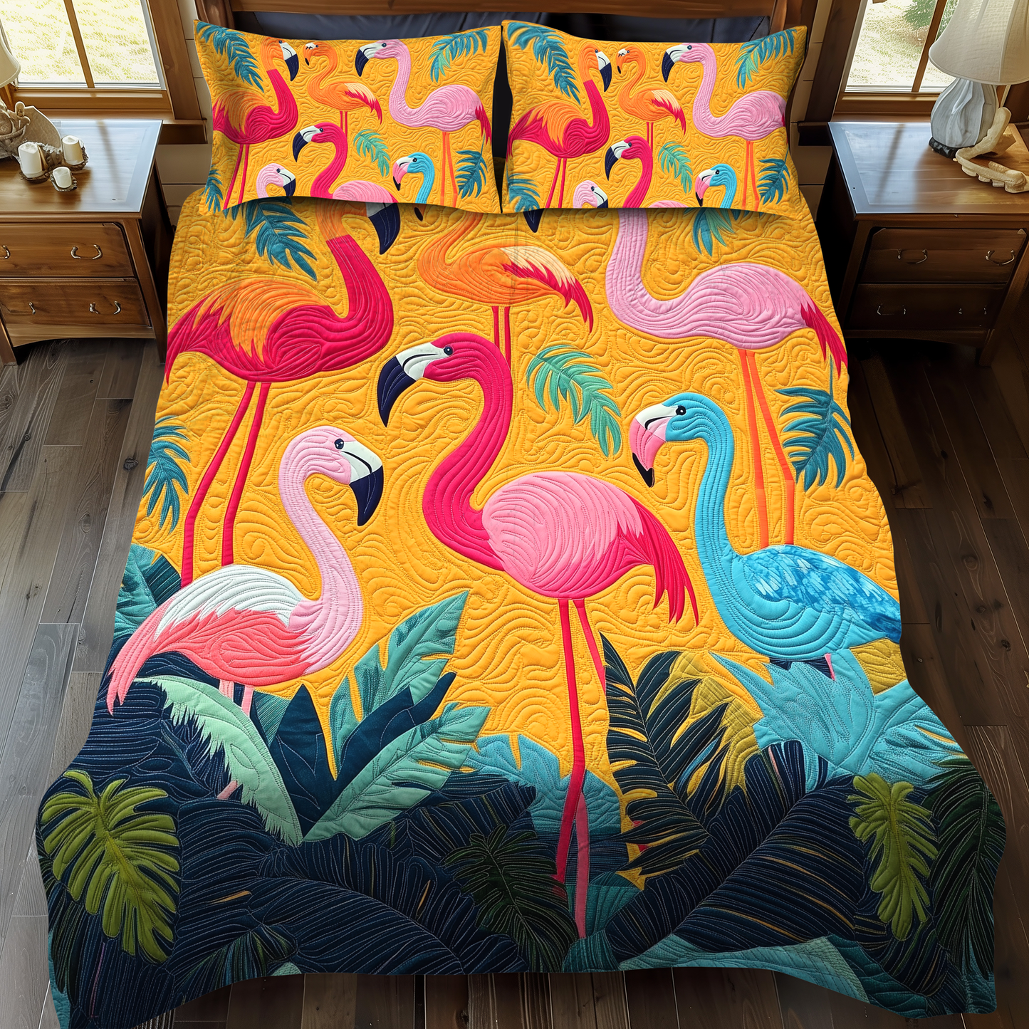 Adorable Flamingo 3-Piece Quilted Bedding Set - Single (59" x 70")