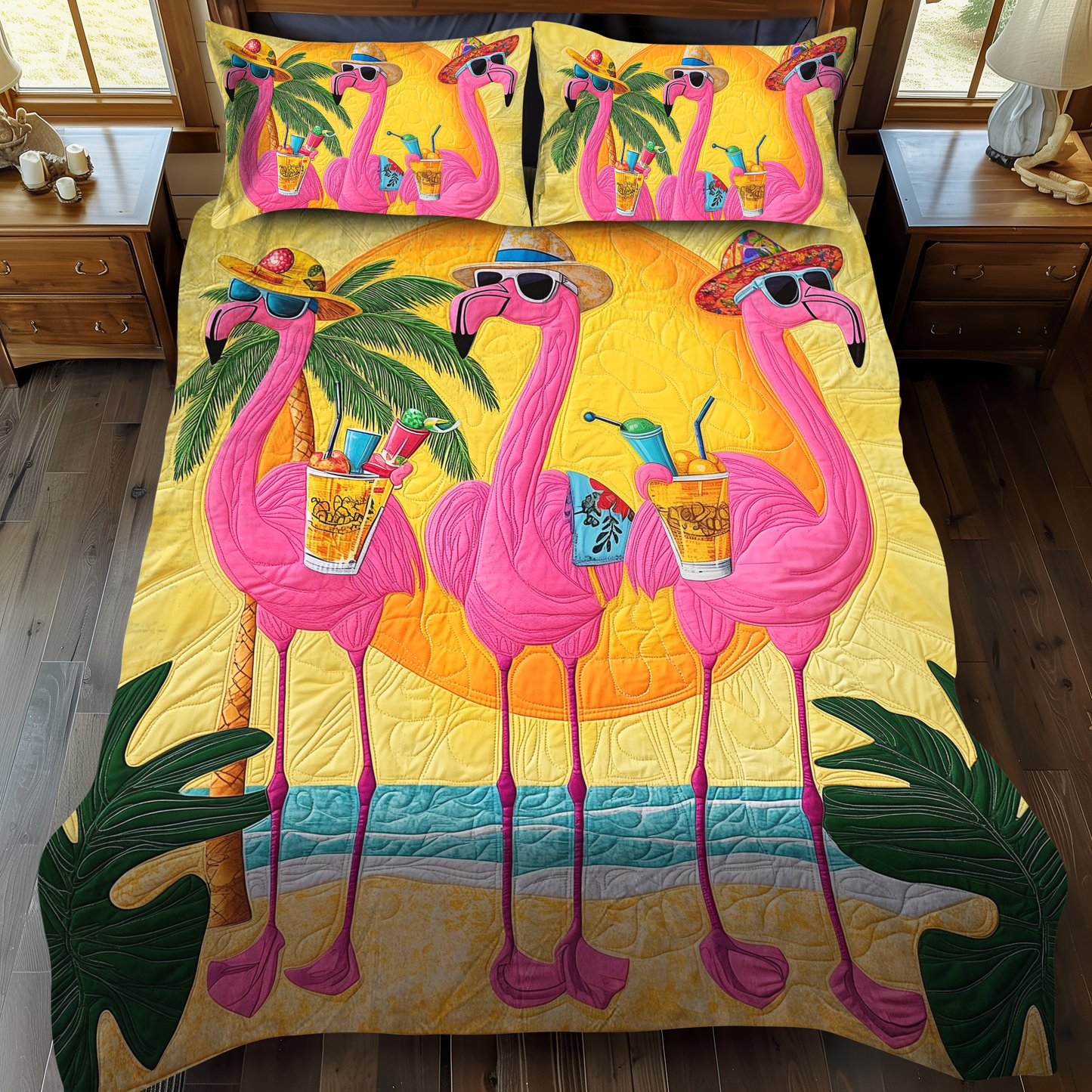 Adorable Flamingo 3-Piece Quilted Bedding Set - Single (59" x 70")