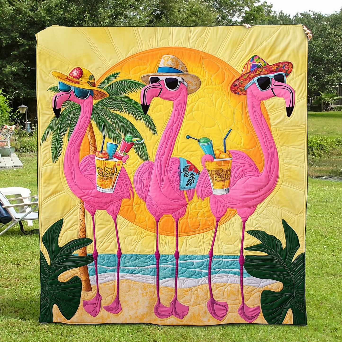 Adorable Flamingo Quilted Blanket - Throw (55" x 60")